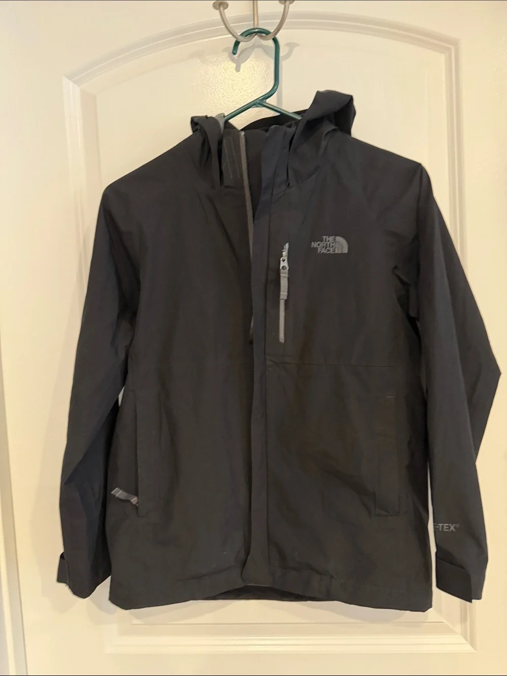 The North Face Black Hooded Rain Jacket with Chest Zip
